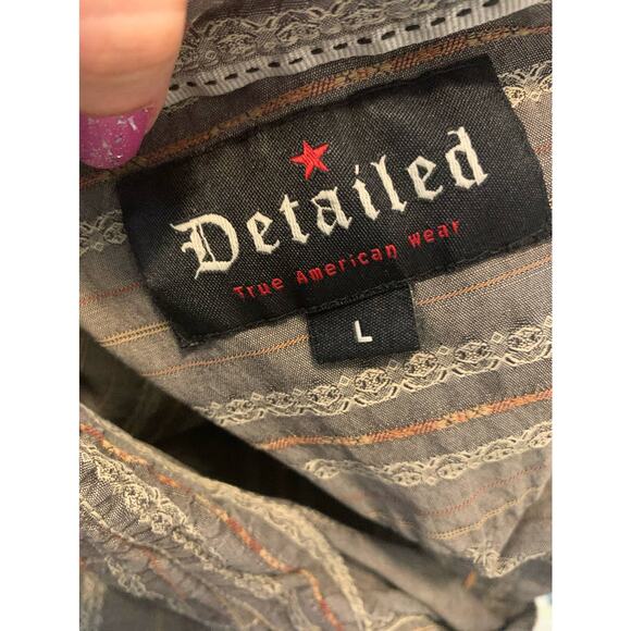 Detailed men gray pin stripes buttoned short sleeves shirt size Large - Picture 3 of 8